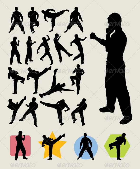 Karateka Kick Silhouettes - Sports/Activity Conceptual