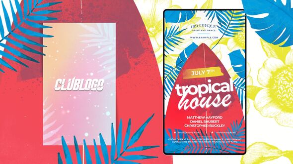 Animated Tropical Club Flyer Template Video Displays template preview