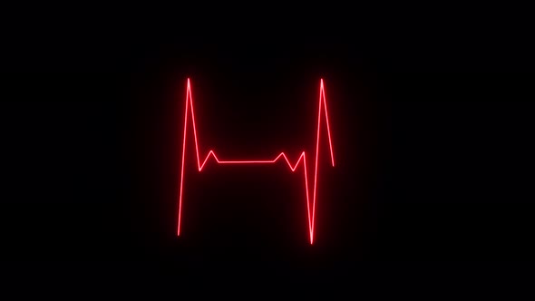 Neon heartbeat on black background. Display screen medical research.