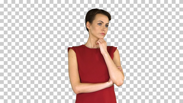 Attractive young woman in red dress standing, Alpha Channel alt