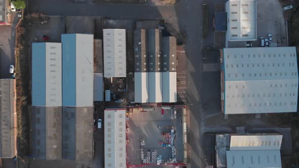 Bird's Eye View Fly Over Of English Midland's Industrial Estate Aerial 4K Cine D
