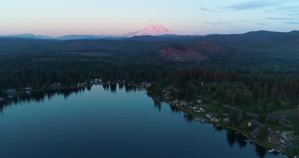 Mt Rainier Lake Aerial Rising Up alt