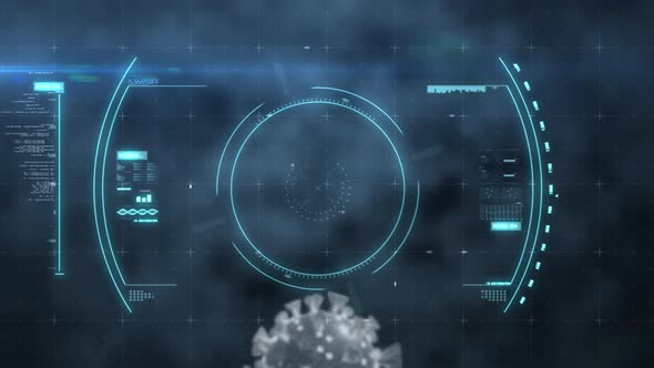 Animation of macro coronavirus Covid-19 cell analyzed over a scan alt