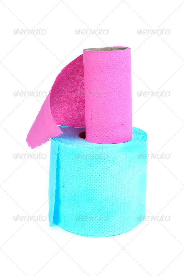 Roll Of Pink Toilet Paper On White Background Stock Photo