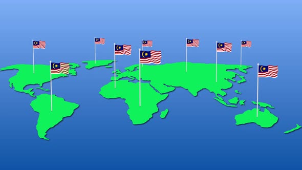 Malaysia National Flag Fly On Earth Map Animation alt