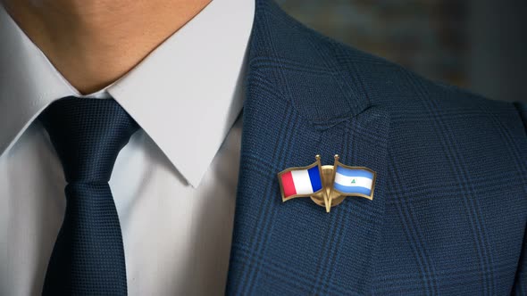 Businessman Friend Flags Pin France Nicaragua alt