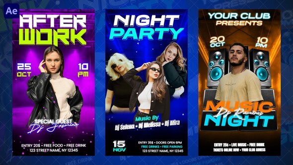 Night Party Instagram Reels Openers template preview