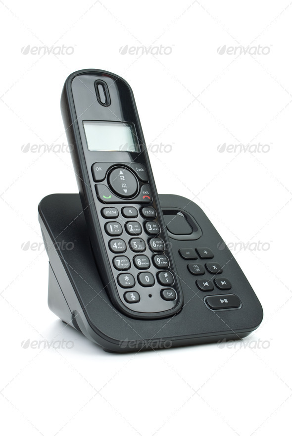 Modern black digital cordless phone with answering machine
