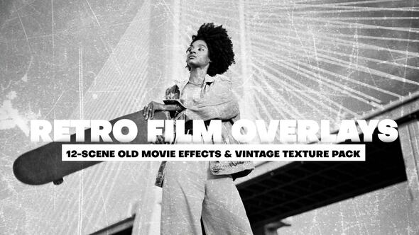 12-Scene Retro Film Overlays – Old Movie Effects & Vintage Texture Pack Elements template preview