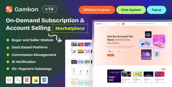Gamkon – On Demand Subscription Based Digital ID Selling Marketplace with Buyer and Seller Module