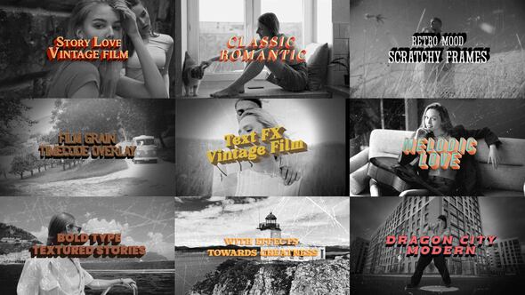 Retro Text & Vintage Overlay FX Pack – Grainy Titles & Film Textures Titles template preview