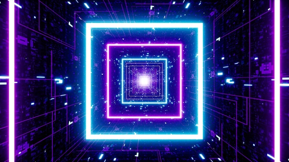 Cyber Circuit Neon Light Square Tunnel, Motion Graphics | VideoHive