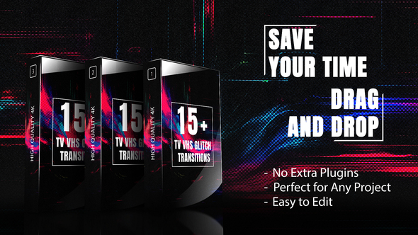 Analog VHS Glitch Transition Bundle-Vintage TV Glitch Effects for Video Editing broadcast-packages template preview