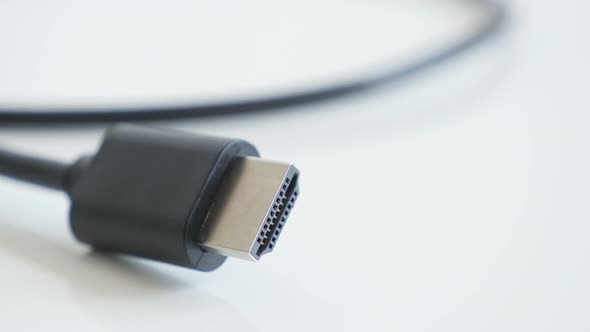 Slow tilt on HDMI high speed cable 4K 2160p 30fps UltraHD footage - Digital audio video data connect alt