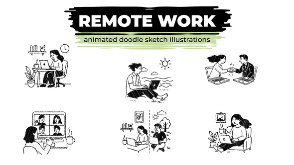 Remote Work - Animated Doodle Sketch Illustrations Elements template preview