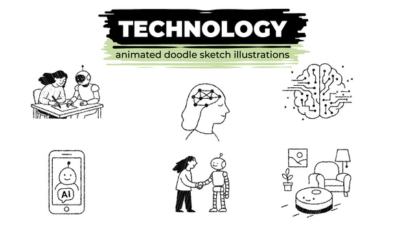 Technology and AI - Animated Doodle Sketch Illustrations Elements template preview