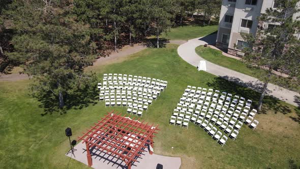 Drone footage of an outdoor event area in Alexandria, Minnesota, the USA