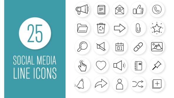 25 Social Media Line Icons Pack alt