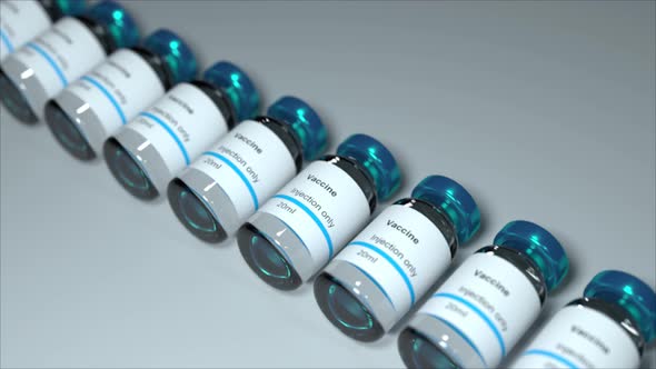 Loop many Blue generic vaccine glass. a lot of vaccinations aligned. ampoules with sticker that says alt