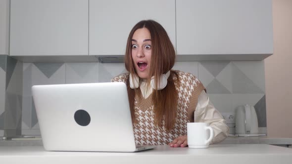 Yes This is Awsome Excited Business Woman Checking Email Reading Great News on Laptop alt