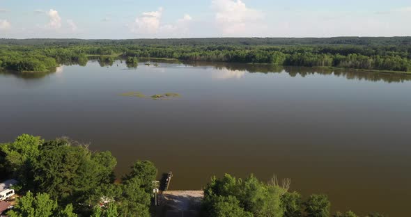 Alabama River in Boykin, Alabama with drone video moving forward. alt
