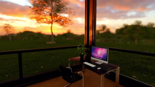 Modern Office Interior Sunset