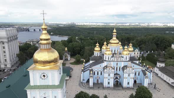The Architecture of Kyiv. Ukraine: St. Michael's Golden-Domed Monastery. Aerial View. Slow Motion alt