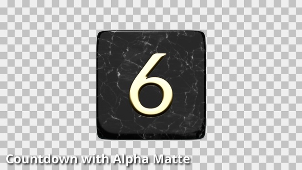 Black Marble and Gold D6 Die Countdown on Black with Alpha Matte