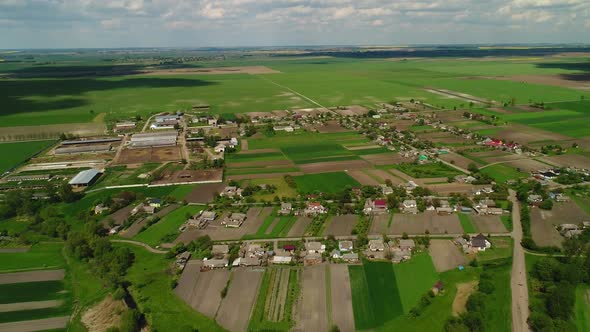 Aerial View of a Ukrainian Village with Rural Lands