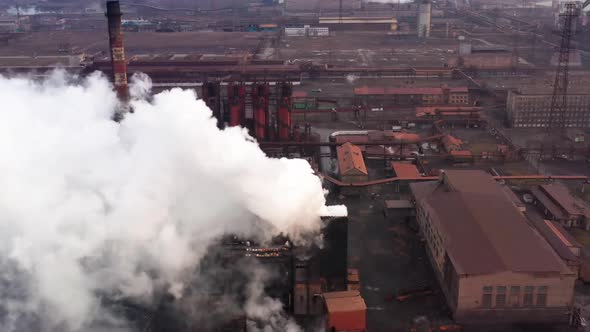 GLOBAL WARMING, View of High Chimney Pipes with Grey Smoke, Pipes Pollute Industry