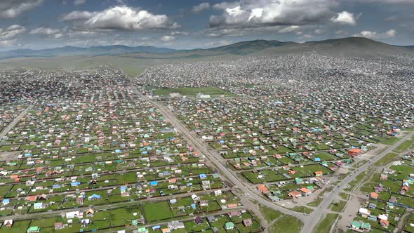 Aerial View of City Landscape of Colorful Houses in Mongolia alt