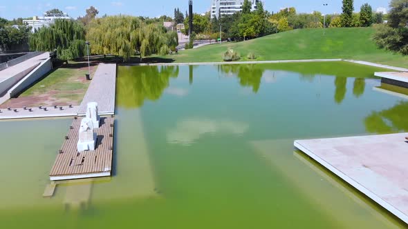 Central park Lagoon (Mendoza, Argentina) aerial view, drone footage alt