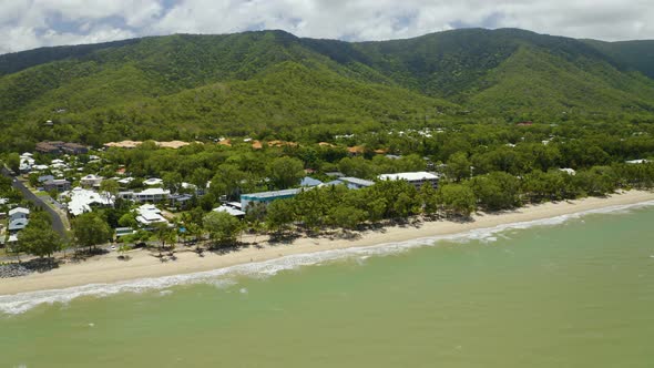 Aerial, Beautiful View On Australian Coast And Clifton Beach In Cairns, Queensland