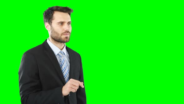 Businessman touching digital screen alt