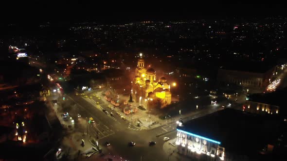 Aerial View of the Varna, Bulgaria City Center with Christmas Decoration alt