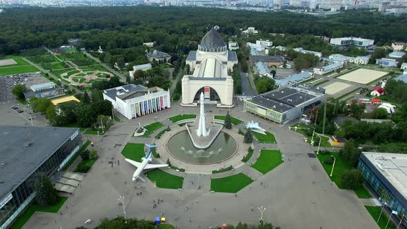 Aerial View of VDNKh Square in Moscow People Walking on Weekend
