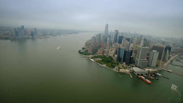 Aerial Wide View of Manhattan Financial District New York USA alt