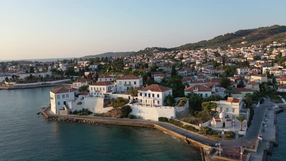 Aerial View of Spetses Old Town and Marina or Seaport Greece  Drone Videography alt