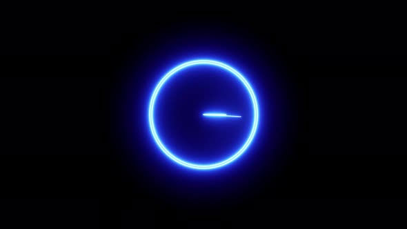Animated clock with glowing neon light. looped animated clock.