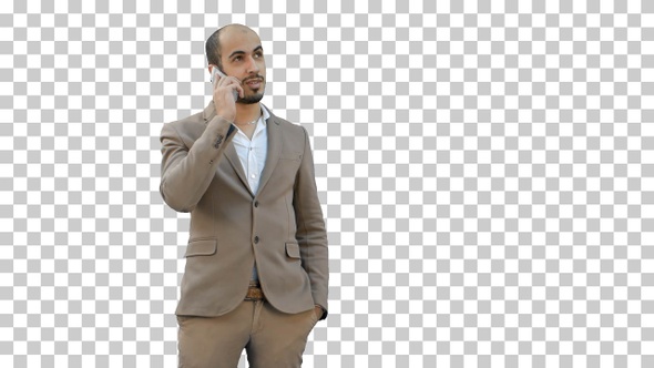 Arab business man talking on the mobile phone, Alpha Channel