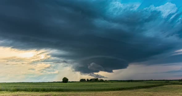 Time Lapse of Tornado Warned Supercell Storm Rolling Through the Fields in Lithuania Giant Rotating