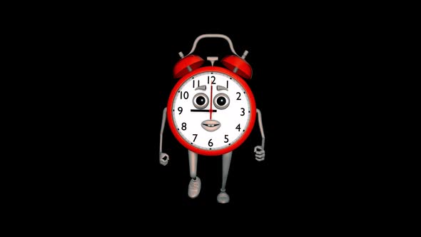 Cartoon Alarm Clock Runing Loop On Alpha Channel alt