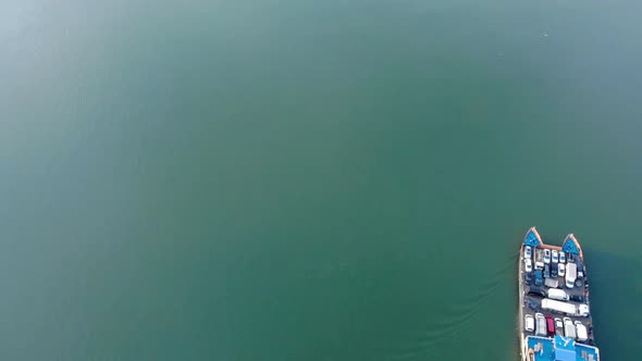 Navrom Ferry Boat Sailing Across Danube River Carrying Vehicles Arriving At The Port In Galati City, alt