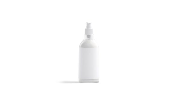 Blank glass pump bottle with white label mockup, looped rotation alt