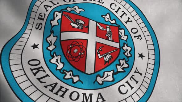 Flag of Oklahoma City of United States of America Waving at Wind alt