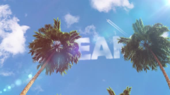 "recreation" text in the sky in the form of clouds on the theme of tourism alt