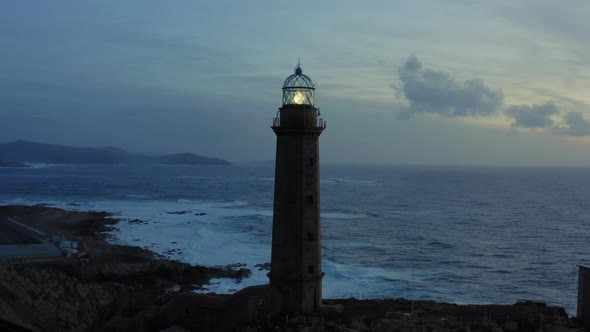 Lighthouse at Sunset in Cape Vilan Galicia Spain Aerial View