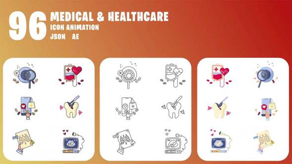 96 Medical & Healthcare Animated Icons | After Effects & JSON Elements template preview