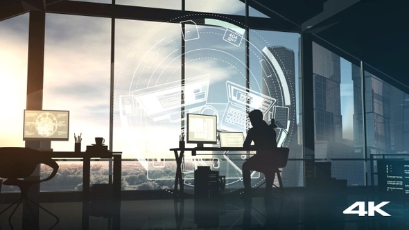 Web Programmer And Infographics In Augmented Reality 4K alt