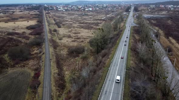 Road Cars Rain Day Aerial